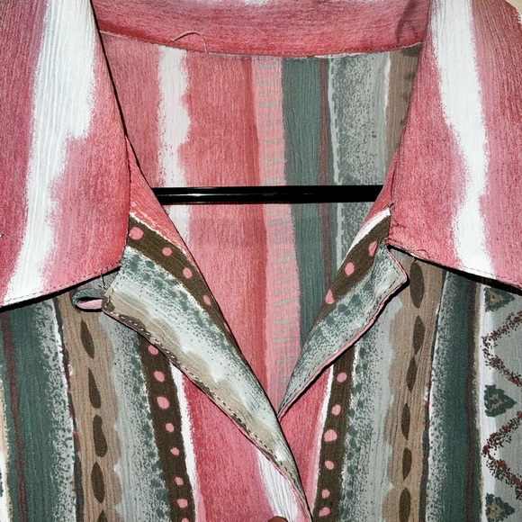 Watermelon Striped Collared Button Up, Vintage Pink & Green Shirt - Picture 3 of 4
